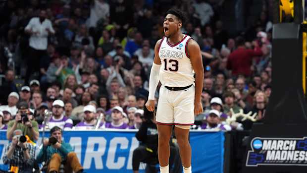 Gonzaga Bulldogs guard Malachi Smith celebrates a play.